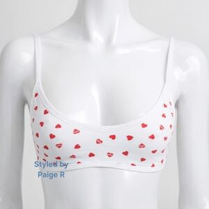 💕NEW SKIMS Cotton Logo Bralette White Red Marble Ruby Hearts M